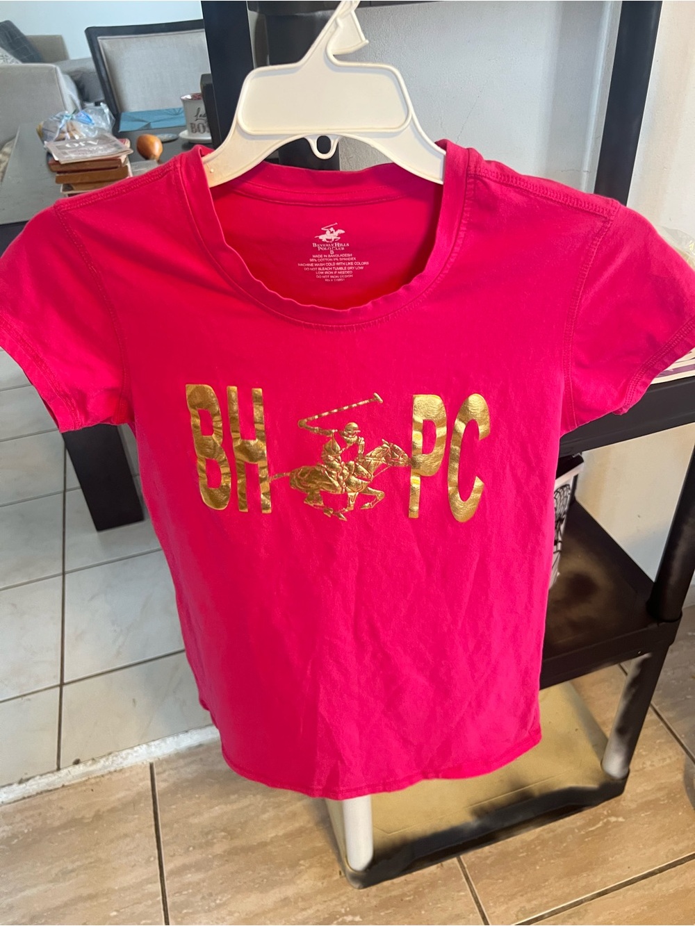 Beverly Hills Polo Club Hot Pink Short Sleeve Tee with Gold Logo